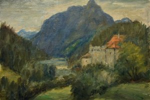 Alpenlandschaft · 1957 · 14 x 16 cm · Öl auf Malpappe · unsigniert · Privatbesitz Gerd Grießbach, Dresden