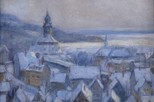 Loschwitz mit Kirche · 80 x 60 cm · Öl auf Malpappe · um 1935 · Privatbesitz, Dresden