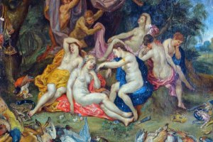 Kopie nach Jan Brueghel der Ältere mit Hendryk van Baten „Diana und ihre Nymphen von Satyrn belauscht“ 60 x 45 cm · Ölfarbe auf Leinwand · o.J. · Privatbesitz Gerd Grießbach, Dresden