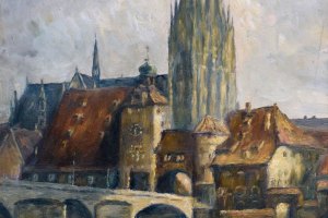 Dom Regensburg · 40 x 50 cm · Öl auf Malpappe · um 1935 – beidseitig bemalt. Rückseite: Burg Mildenstein bei Leisnig · 38 x 40 cm · Öl auf Malpappe · um 1950 · Privatbesitz Gerd Grießbach, Dresden · verfügbar