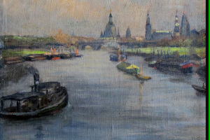 Blick über die Elbe auf die Dresdner Altstadt · signiert · 45 x 55 cm · Öl auf Leinen · um 1925 · verfügbar