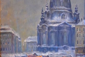 Frauenkirche mit Neumarkt · signiert · 48 x 33 cm · Öl auf Pappe um 1925 · Privatbesitz Mienert, Neubrandenburg