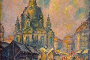 Frauenkirche mit Neumarkt · 36 x 31 cm · Öl auf Leinwand · o.J. · Privatbesitz Birgit Mienert, Neubrandenburg