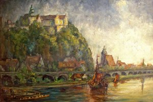 Pirna — Ruderregatta · 55 x 100 cm · Ölfarbe auf Malpapier o.J. · Privatbesitz Gerd Grießbach, Dresden