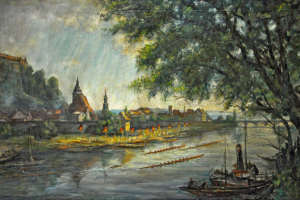 Pirna — Ruderregatta · 55 x 100 cm · Ölfarbe auf Malpapier o.J. · Privatbesitz Gerd Grießbach, Dresden
