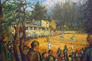Tennisturnier im Dresdner Waldpark · 18 x 33 cm · Öl auf Leinen · 1954 Privatbesitz, Dresden